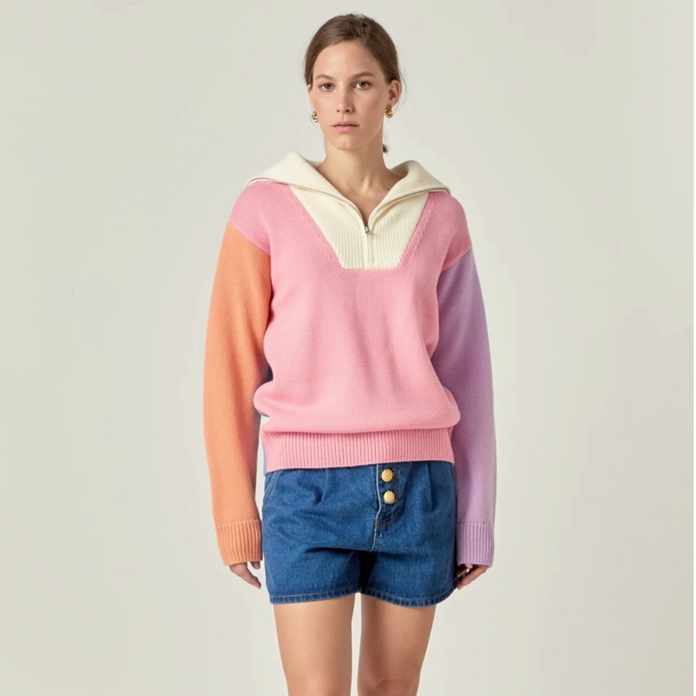English Factory Zip Pullover Colorblock sweater